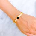 21k-gold-Sophisticated Onyx Flower CZ Bangle Bracelet