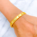 21k-gold-Shimmering Beaded Flower CZ Bangle Bracelet 