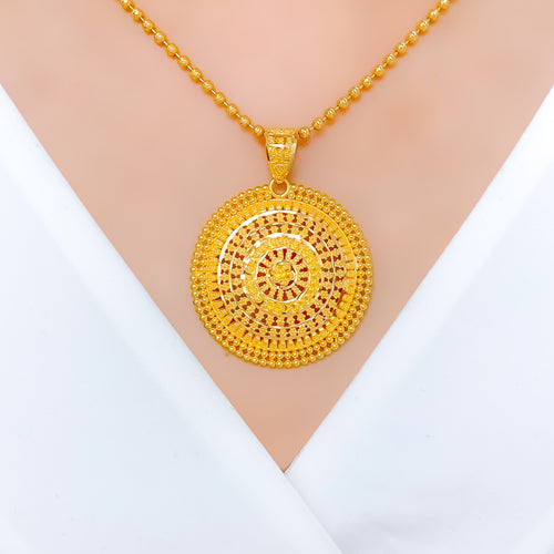 Traditional Round Beaded Pendant 22k Gold Set