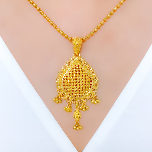 Refined Reflective Hanging Pendant 22k Gold Set