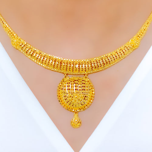 Opulent Floral Dome 22k Gold Necklace Set