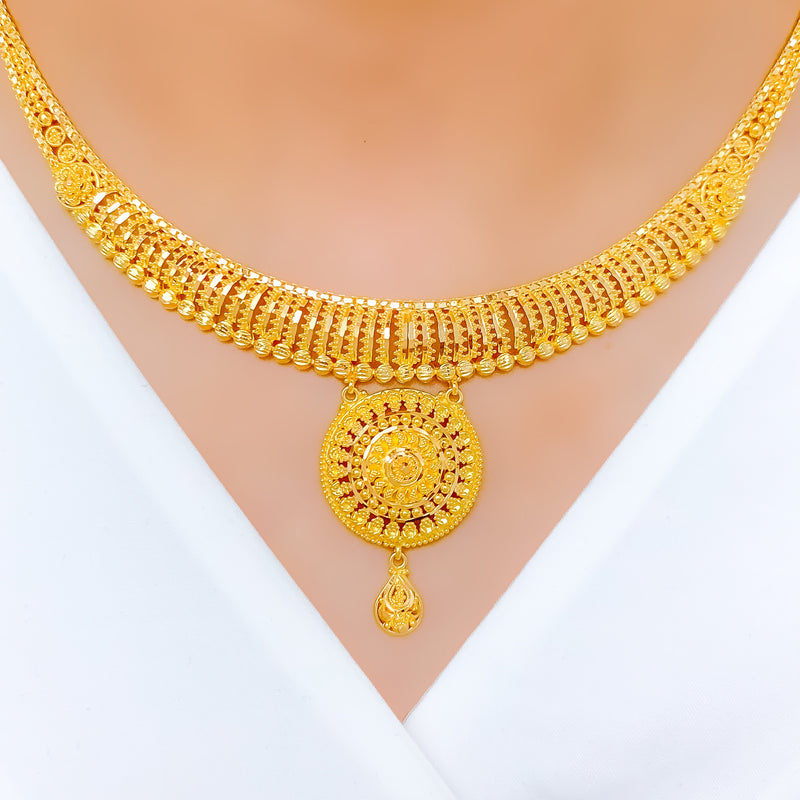 Traditional Hanging Round 22k Gold Necklace Set