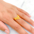 Elegant Beaded V-Shape 22k Gold Ring