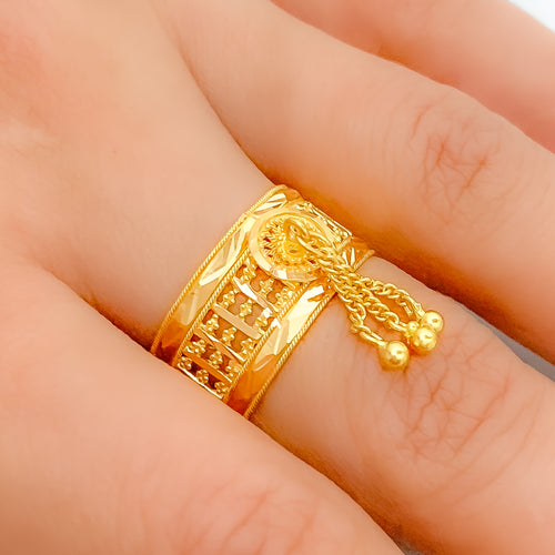 Sparkling High Finish Tassel 22k Gold Ring