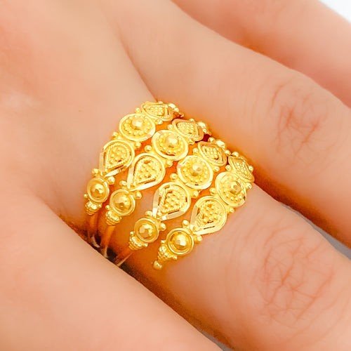 Ornate Four-Tier Paisley 22k Gold Ring