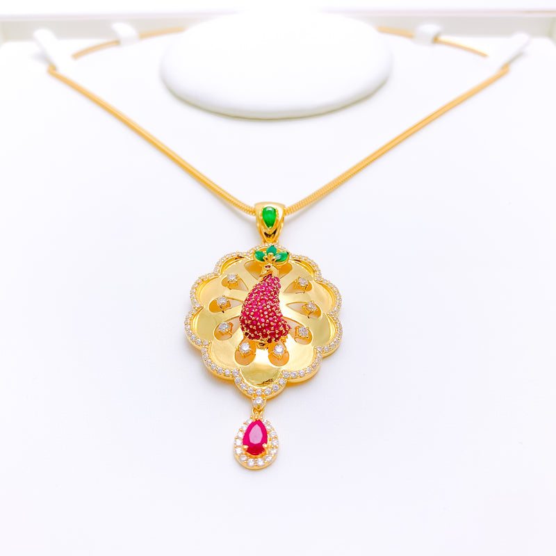 Unique Floral Peacock 22k Gold Pendant Set