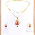 Vibrant Pink Peacock 22k Gold Pendant Set