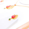 Vibrant Pink Peacock 22k Gold Pendant Set