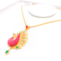 Vibrant Pink Peacock 22k Gold Pendant Set