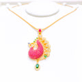 Vibrant Pink Peacock 22k Gold Pendant Set