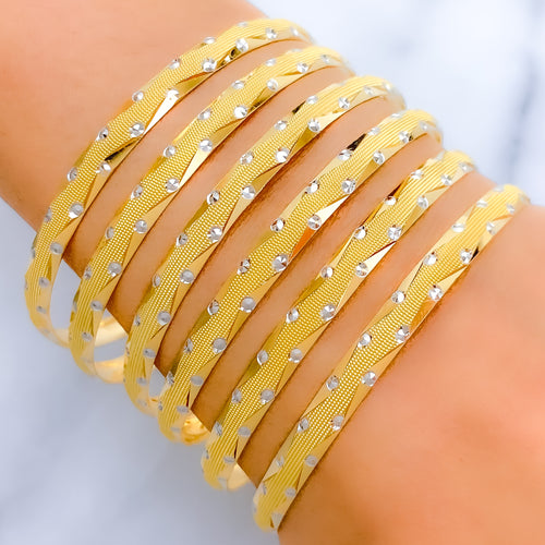 Textured Two-Tone Gold 22k Gold Bangles