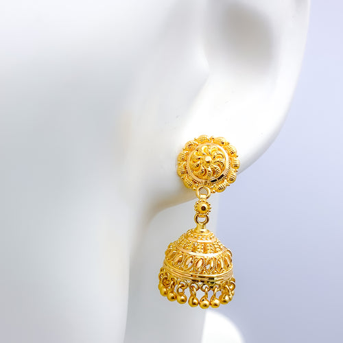 Ornate Floral Jhumki 22k Gold Earrings