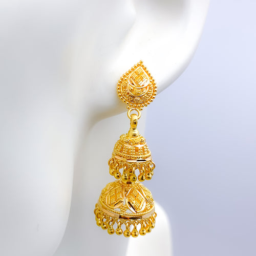 Long Two-Tier 22k Gold Earrings