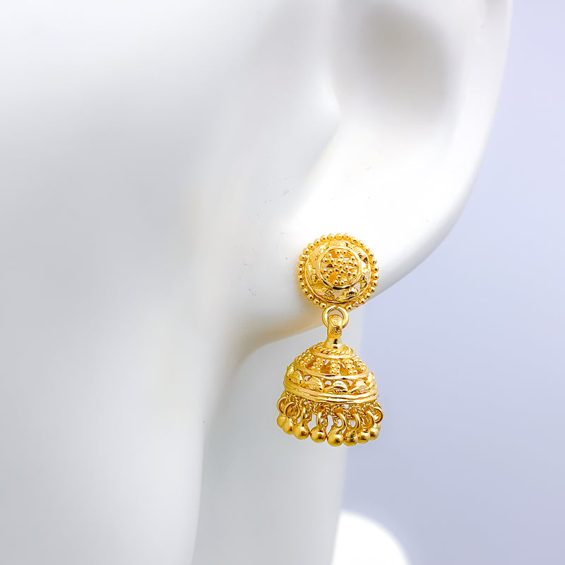 Unique Adorned Jhumki 22k Gold Earrings