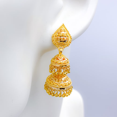 Magnificent Two-Tier Jhumki 22k Gold Earrings