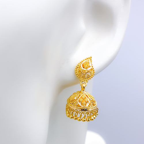 Traditional Leaf Hanging 22k Gold Earrings