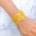 Fancy Elevated Curved Bangle 22k Gold Set