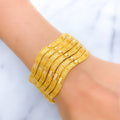 Fancy Elevated Curved Bangle 22k Gold Set