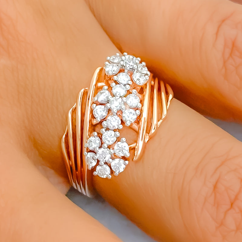 18k-gold-Impressive Triple Flower Diamond Ring