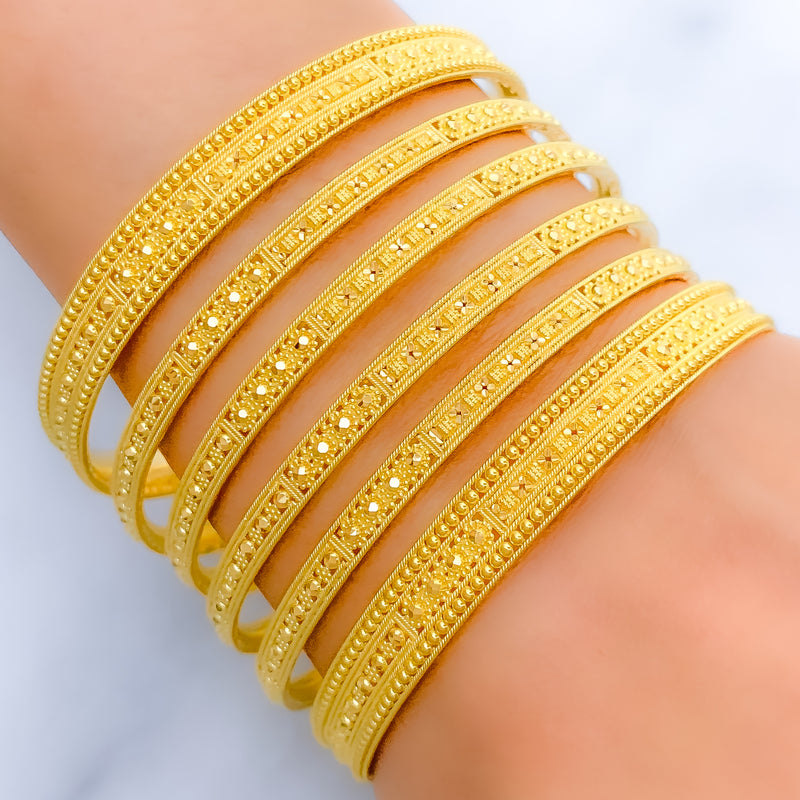 Opulent Floral Beaded 22k Gold Bangles