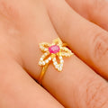 Beautiful Open Flower CZ 22k Gold Ring