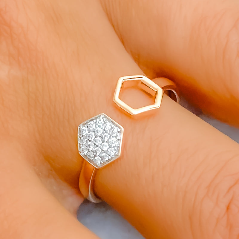18k-gold-Rose Gold Open Hexagon Diamond Ring 