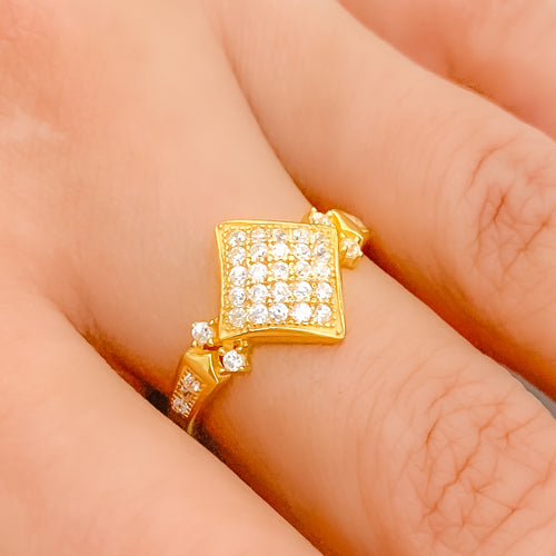 Delicate Geometric CZ 22k Gold Ring