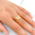 Trendy Three-Tier CZ 22k Gold Ring