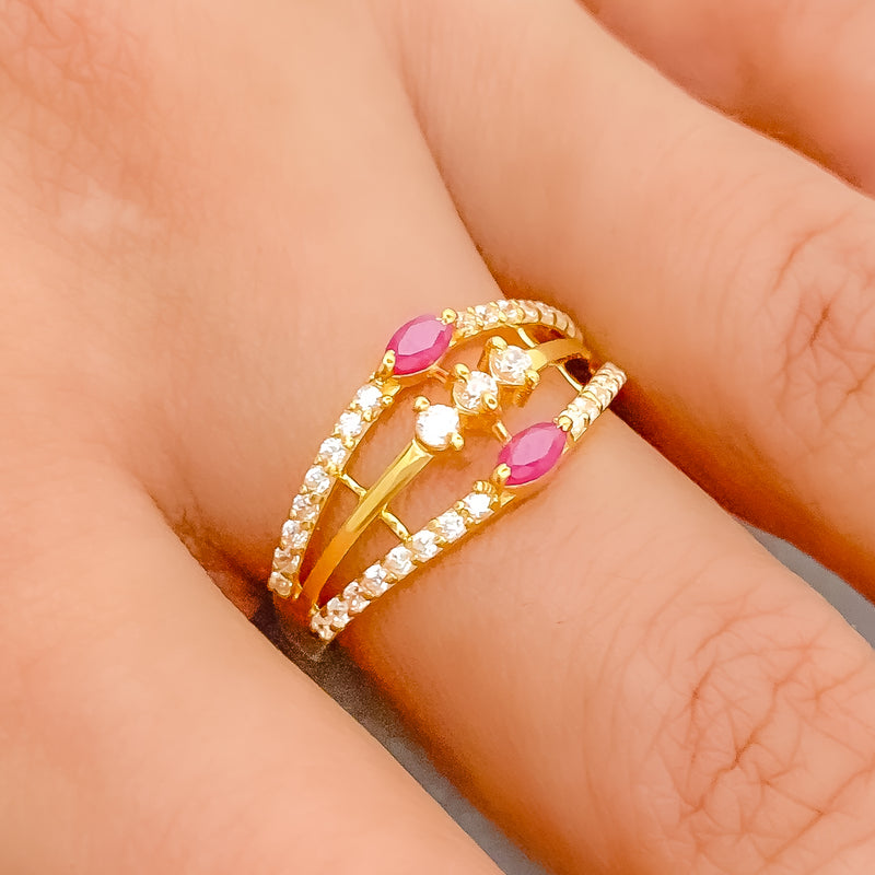 Unique Pink CZ 22k Gold Ring