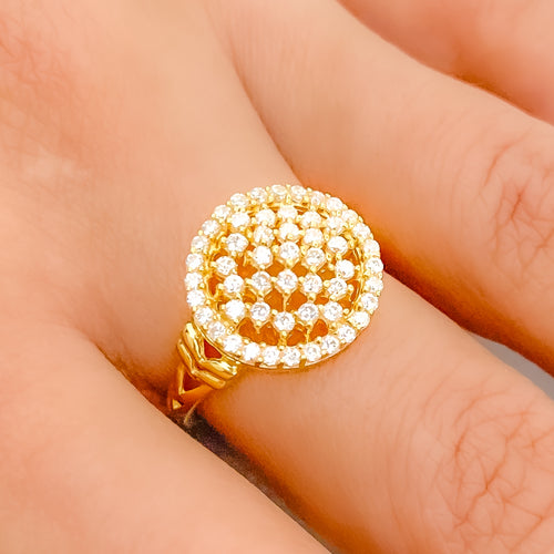 Stately CZ Dome 22k Gold Ring