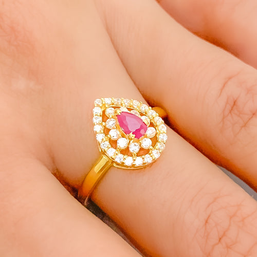 Graceful Pink Teardrop 22k Gold Ring