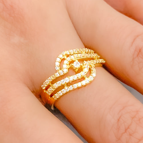 Shimmering Spiral CZ 22k Gold Ring