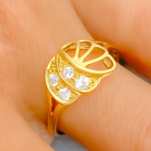 22k-gold-Trendy Floral CZ Ring 