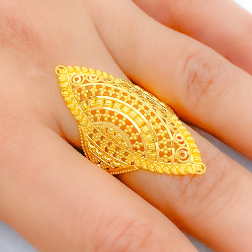 Decorative Elongated Statement 22k Gold Ring