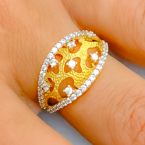 22k-gold-Exclusive Textured Abstract CZ Ring