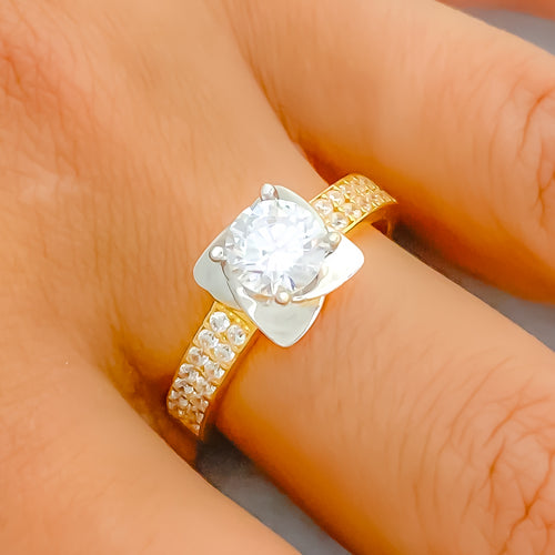 22k-gold-Dual Tone Dazzling Floral CZ Ring 