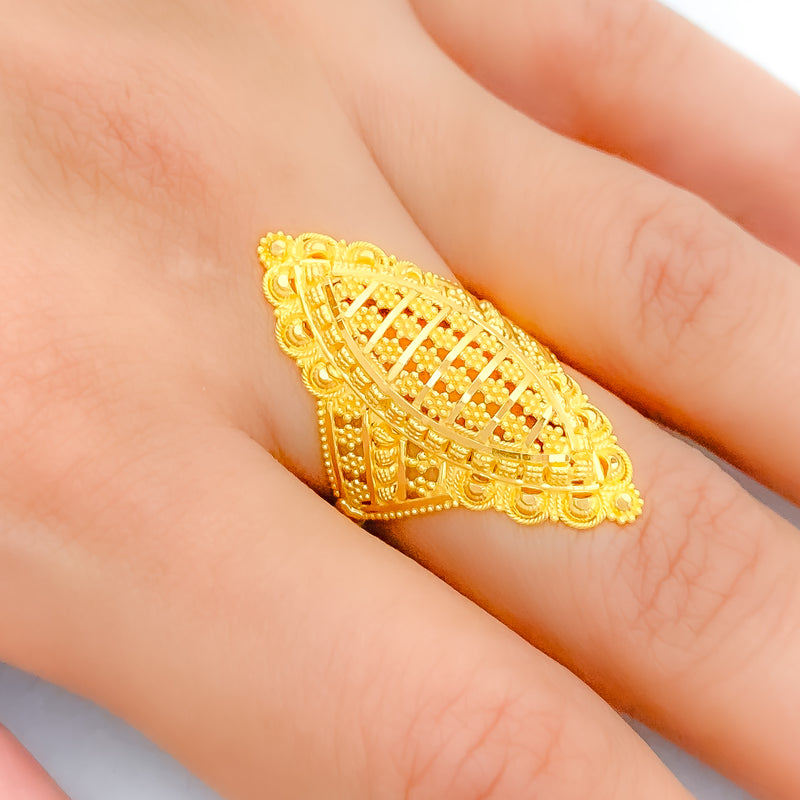 Classic Floral Elongated 22k Gold Ring