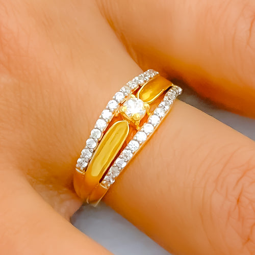 22k-gold-Sleek Striped CZ Ring 