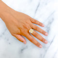 22k-gold-Modern Glossy Floral CZ Ring