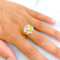 22k-gold-Modern Glossy Floral CZ Ring