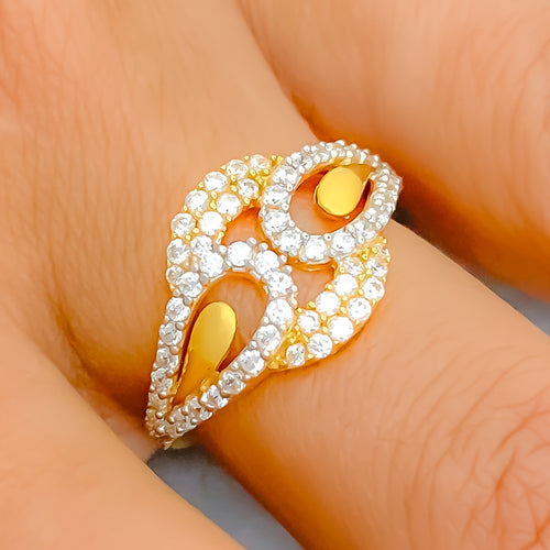 22k-gold-Ornate Leaf Adorned CZ Ring 