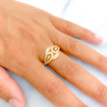 22k-gold-Ornate Leaf Adorned CZ Ring 