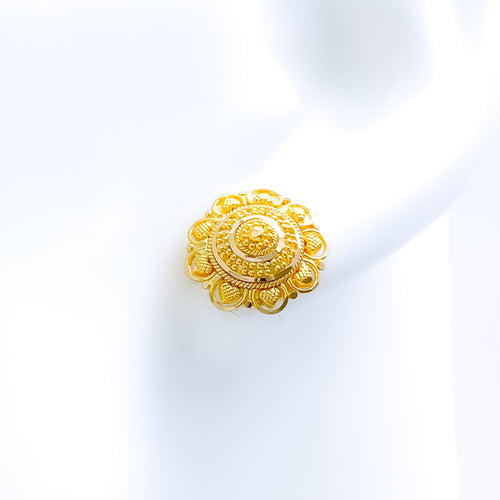 Sophisticated Flower Top 22k Gold Earrings