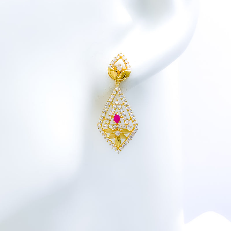 Lovely Flower Inspired 22k Gold CZ Earrings