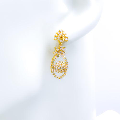 Classy Oval Orb 22k Gold CZ Earrings