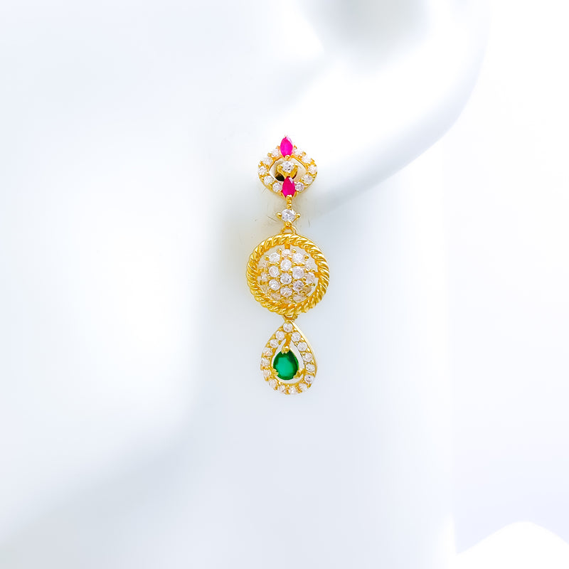 Vibrant CZ Halo 22k Gold Earrings