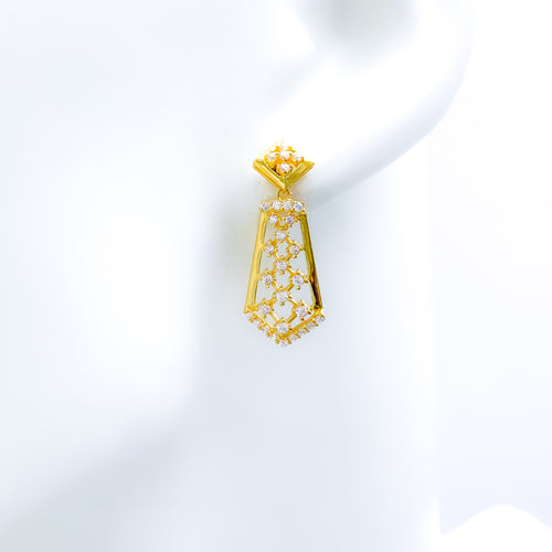 Modern Checkered 22k Gold CZ Earrings