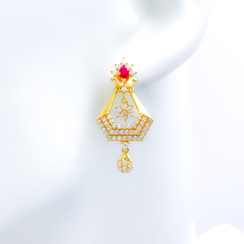 Gorgeous Geometrical 22k Gold CZ Earrings