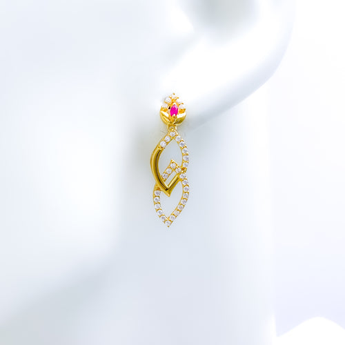 Dainty Sophisticated 22k Gold CZ Leaf Earrings