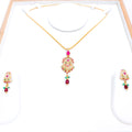 Vibrant Ruby + Emerald Pendant 22k Gold Set